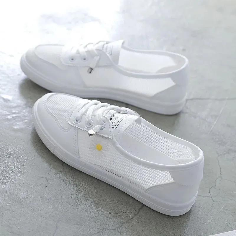 Fashion Women Spring Summer Flats Sneakers Mesh Breathable Tennis Casual Light Hollow Lace Up Femininos White Comfort Shoes
