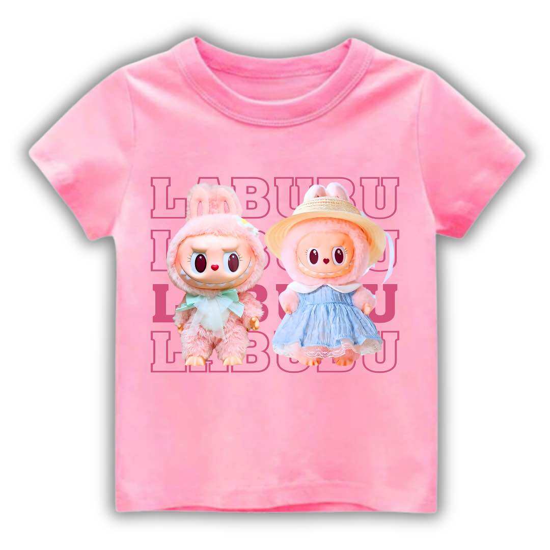 

Summer LABUBU Pattern Children s T-shirt Cartoon Princess Skirt Labubu Printed Girl Round Neck Short Sleeve Casual Children s Top 110