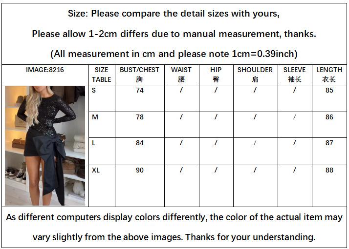European and American women's long-sleeved dress round neck sequined splicing fashion bow short song