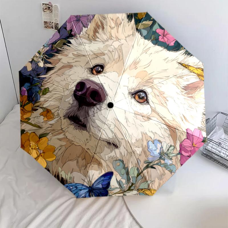 Colorful Samoyed Pattern, Automatic Folding Umbrella, Portable and Foldable Design, 8 Ribs, a Christmas or Birthday Gift.