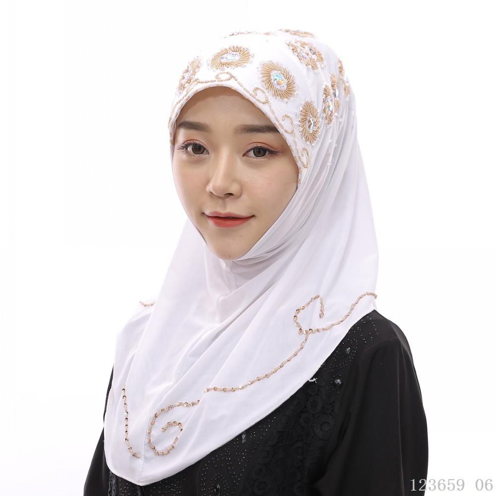A Dropshipping / Spot Wholesale / OEM Handmade Beaded Islamic Costumes Women s Scarf Muslim Headscarf белый