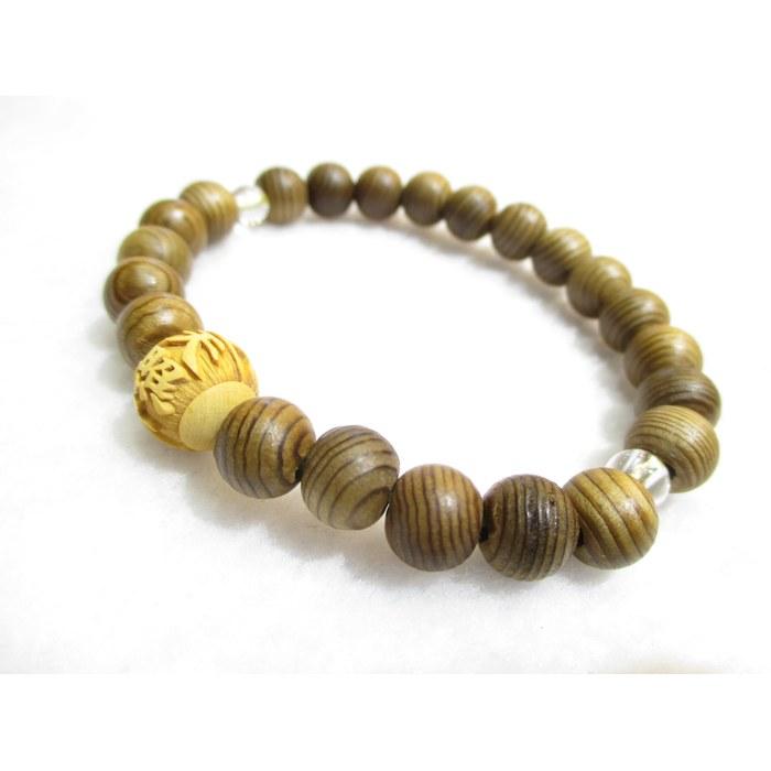 Power Stone Kyoto Amaterasu Omikami Carved Tsubaki Wood 12mm Quartz Jindaizugi Prayer Beads Bracelet with Box, Fushimi Kyoto-ya