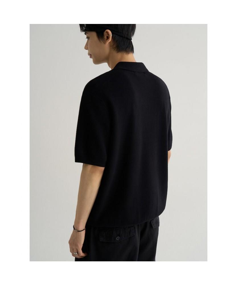 8SECONDS Formal Half-Zip Collared Neck Short Sleeve Knit Black