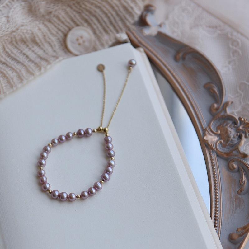 Simple freshwater pearl bracelet, grape purple pearl 14k gold design sense, light luxury adjustment bracelet