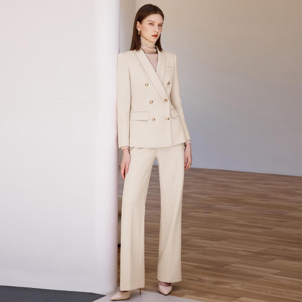 Damen Woll Haferflocken Anzugset: High-End Herbst/Winter 2025 Arbeitskleidung