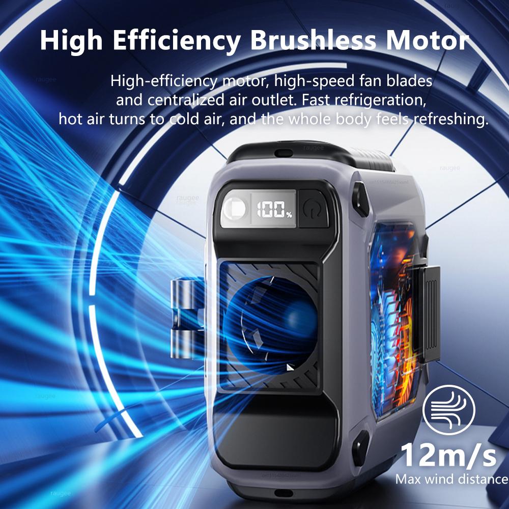Waist Clip Fan Outdoor Portable Hanging Neck Fan Strong Wind with Power Bank LED Lighting for Sports Courier Outdoor Working