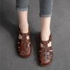 Johnature Genuine Leather Low Heel Breathable Sandals Retro Versatile Solid Color Women's Shoes