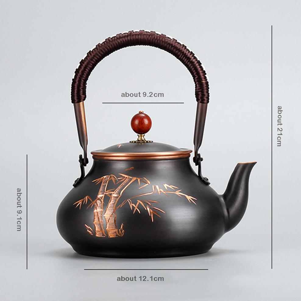 1300ML Red Copper Teapot Uncoated Roasted Black Pure Copper Boiling Water Kettle Retro Style Kung Fu Tea Set