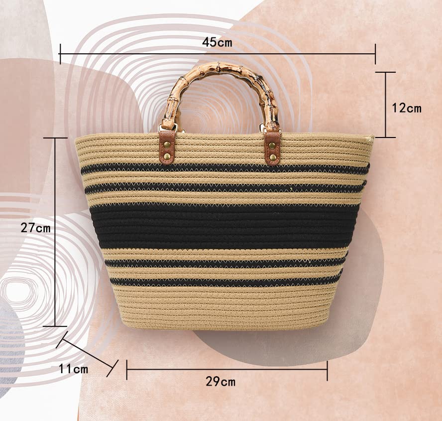 Muzhilun Women's Woven Straw Bag, Large, Handmade Woven Basket with Handles, Bamboo Tote Summer Beach Bag, Beach Bag, Woven Bag, Handwoven Basket
