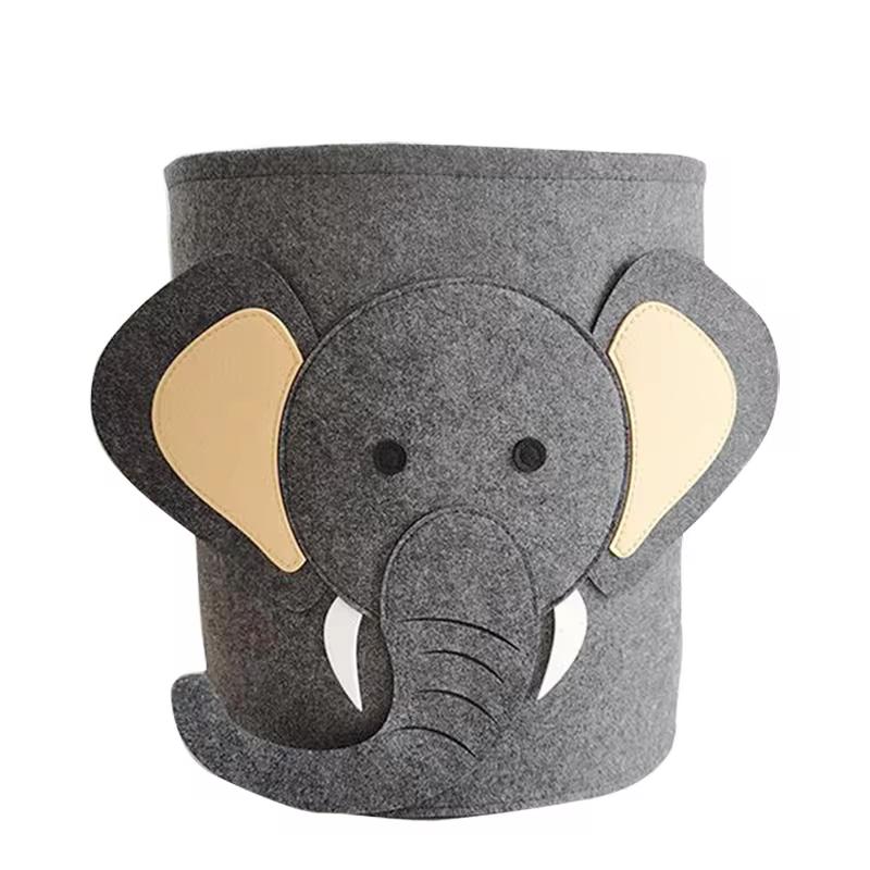 Toy Storage Bucket Animal Decor Cartoon Baby Felt Storage Bucket For Play Room Toy Organizer Washable Dirty Clothes Bucket