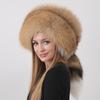 New Fashion Natural Fox Fur Hats for Women Warm Winter Hat with Tail