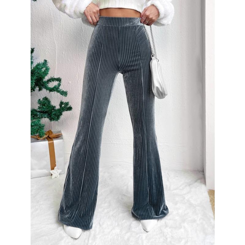 Autumn and Winter Women's Plus Size High Waist Corduroy Flared Pants Solid Color Casual Wide Leg Long Sweatpants