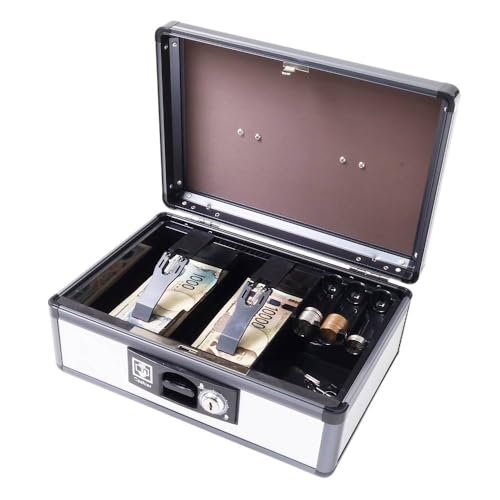 

seathestars Portable Cash Box, Small A5/B5 Size, Bill Compartment, Coin Case, Lockable, 2-Tier Removable Tray, Key Lock, Storage Safe for Cash and Val