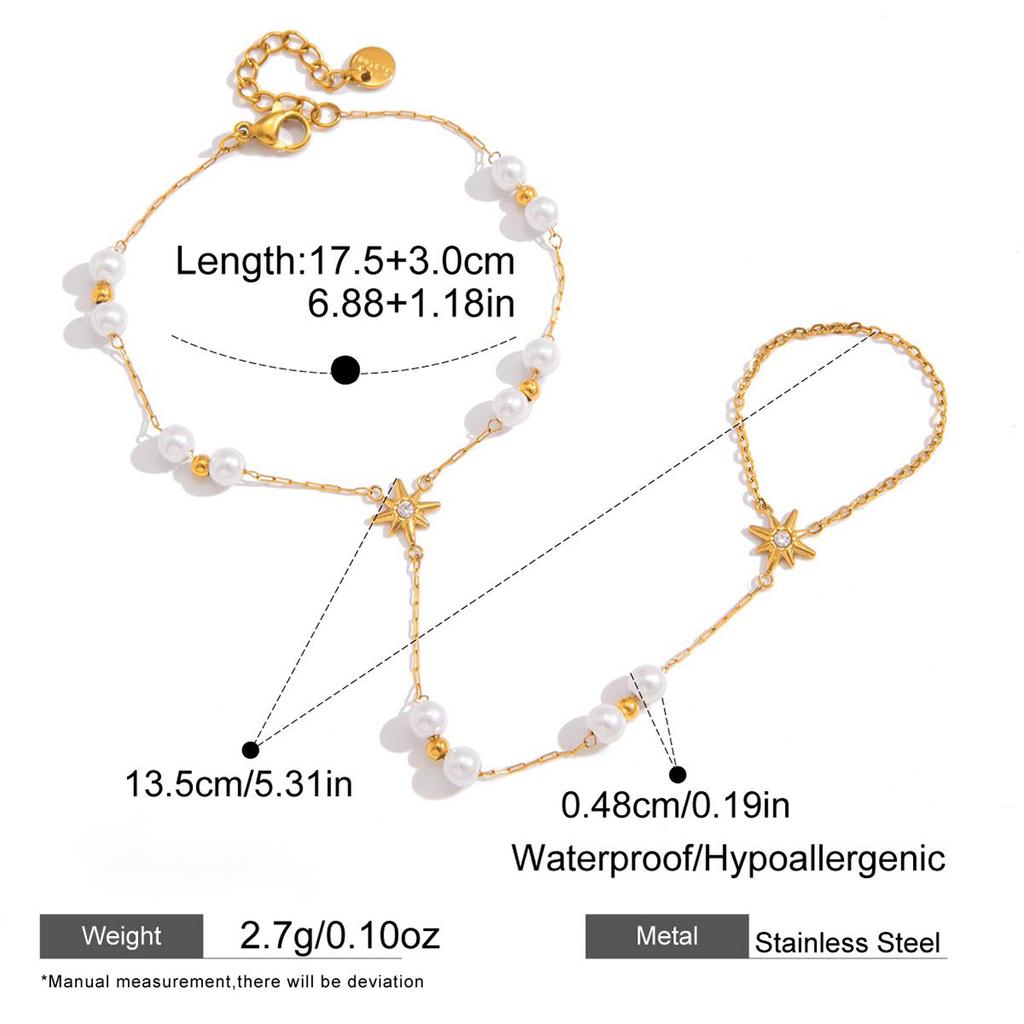 Stainless Steel Pearl Bracelet with Finger Design for Women Waterproof Zircon Sun Hand Chain Party Gift Jewelry Chains Bracelets