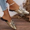 2026 Sommer Neu Damen Eckige Zehenpartie Flache Hausschuhe Strass-Schnalle Mules Damen Outdoor Damen Leichte Freizeit-Slipper