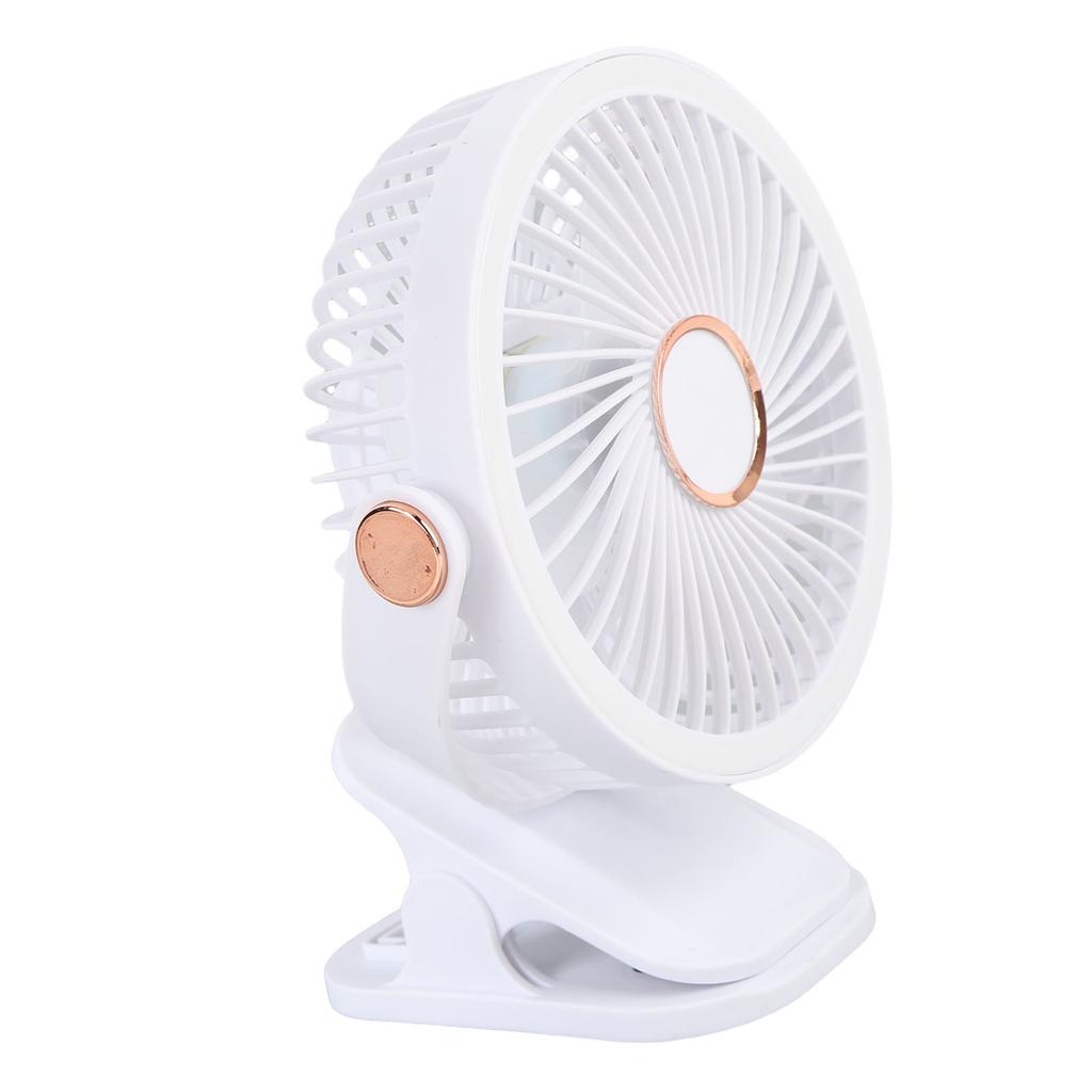 Small Desk Fan with Clamp 5 Speed Settings 3 Brightness Levels 720 Degree Rotation Rechargeable Office Desk Fan Light
