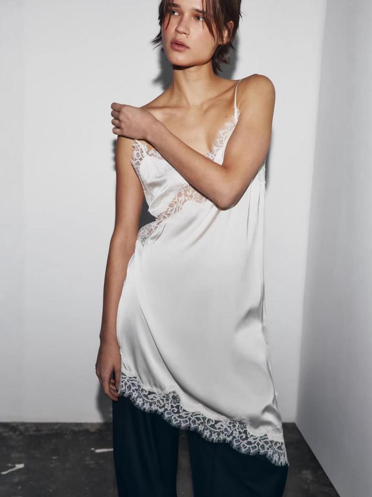 European & American Style Women's Sexy Lace Patchwork Asymmetrical Spaghetti Strap Dress