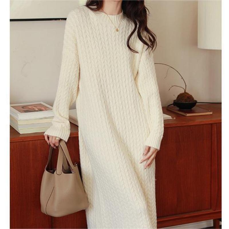 Bottom Long-sleeved Twist Knitted Dress Women's Autumn and Winter New Inner Skirt with Coat Loose Meat-covering Sweater Skirt