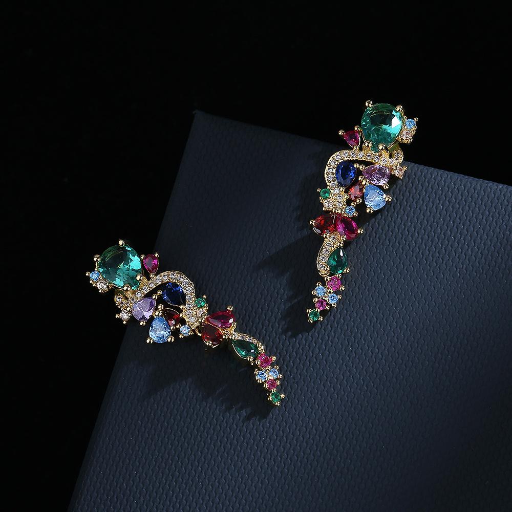 silver light luxury micro-inlaid zircon flowers earrings exaggerated super flash temperament bride wedding dress wedding