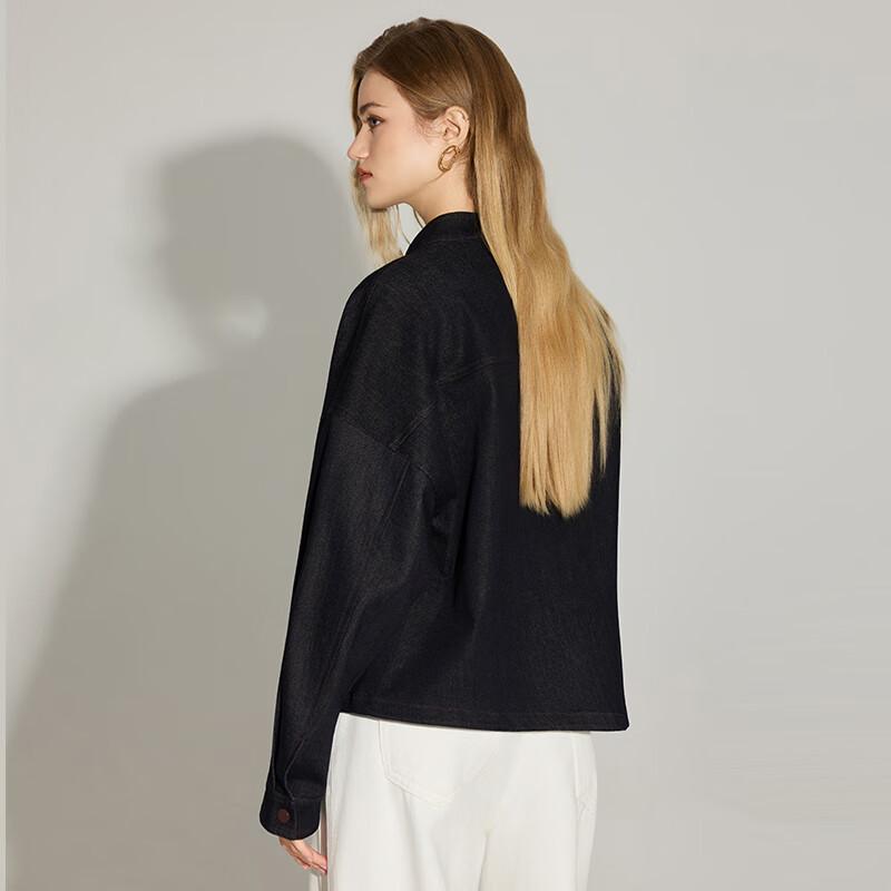 TaTu Women's Loose Fit Stand-Collar Denim Jacket