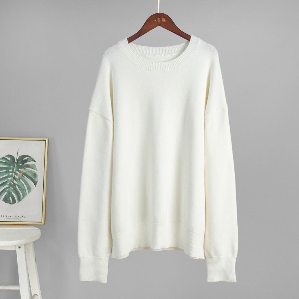 Women's Crew Neck Long Sleeve Knit Sweater Loose Fit Minimalist Casual Solid Pullover Jumper