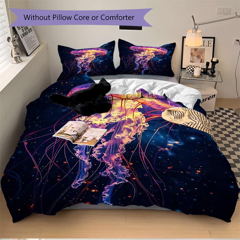 3pcs Jellyfish Bedding Set - Includes One Quilt Cover and Two Pillowcases (No Core) - Home Decor, Festival Gift, Polyester Fabric, Anime Car