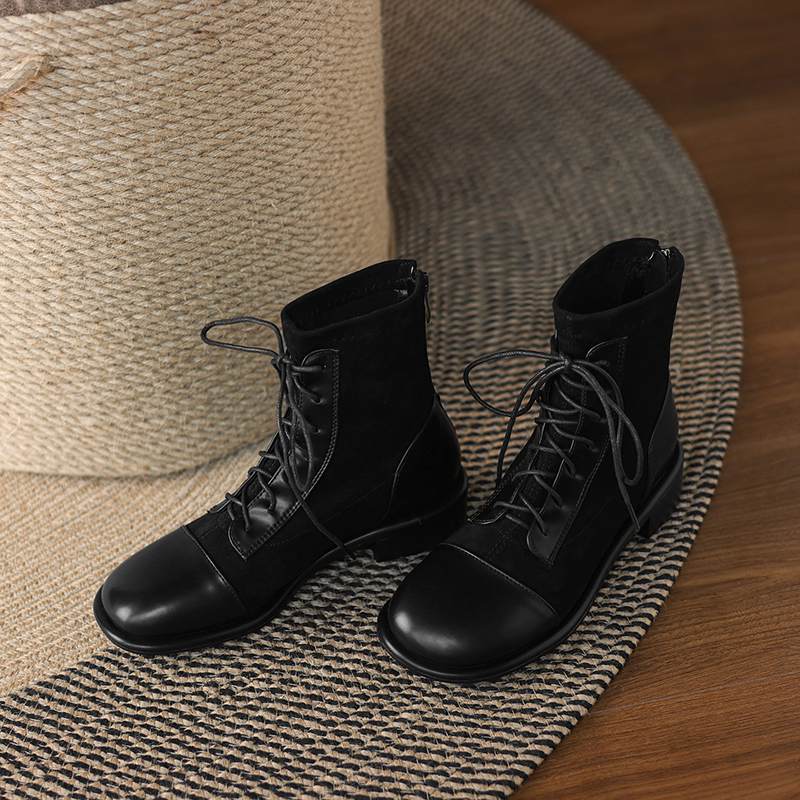 Krazing Po Microfiber Winter Round Toe Size 33 Western Boots Size 43 Lace Up Low Heels European Designer Ankle Boots