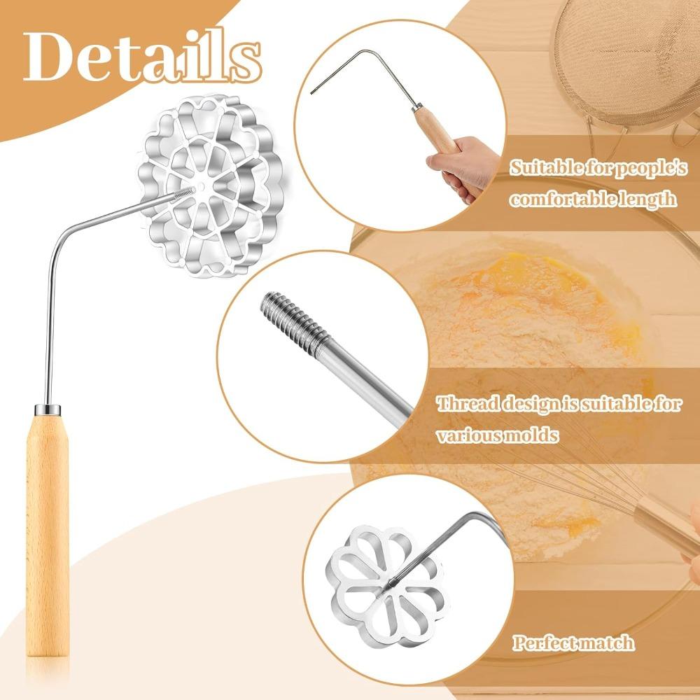 3pcs Bunuelos Mold with Handle Aluminum Achappam Mold Rosette Maker Kit Cookie Cake Tool Cast Waffle Rosette Iron Set Cooking Stamp Maker Kit