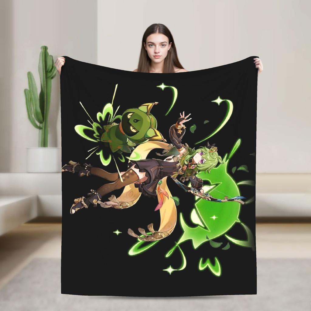 Genshin Impact Collei Wish Gacha Velvet Throw Fashion Blankets Splash Art for Bedding Knitted Fashion Blanket Travel Super Soft Multi-functi