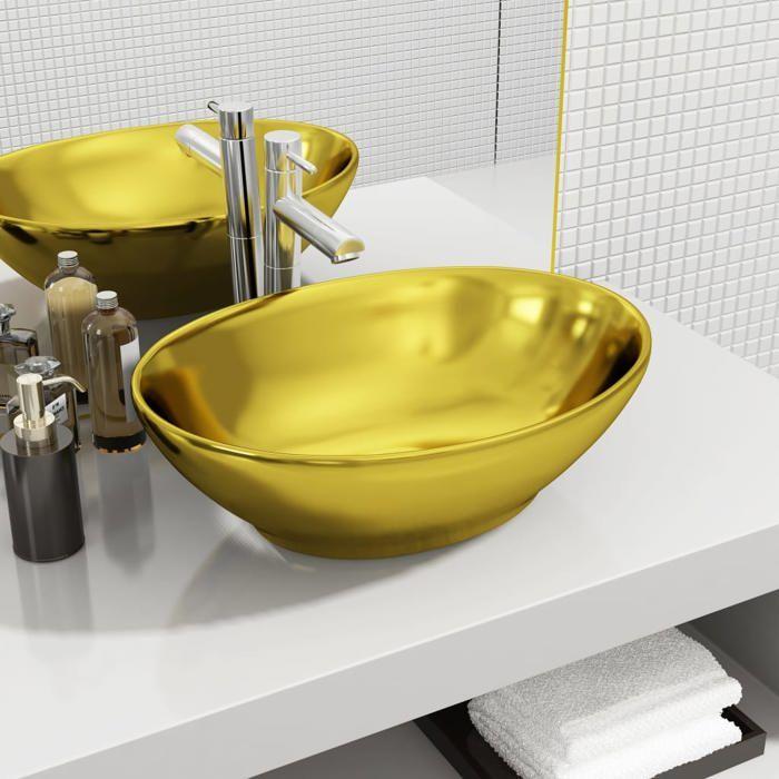 Lavabo vidaXL - Ovale - Céramique Doré - 40 x 33 x 13,5 cm