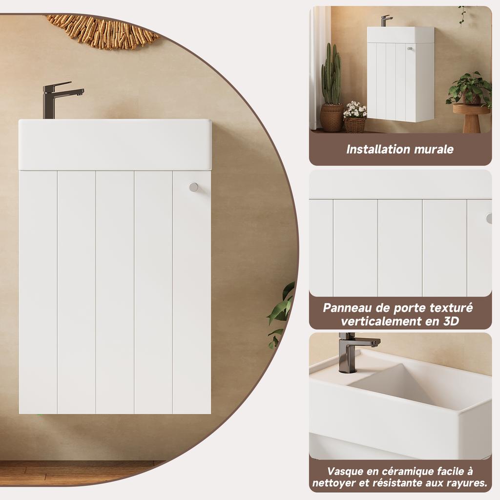 41 x 23 x 62.5 cm, Wall-Mounted Washstand, Water- and Moisture-Resistant Coating, Cabinet Doors with Soft-Close Mechanism, Narrow Dimensions, White.
