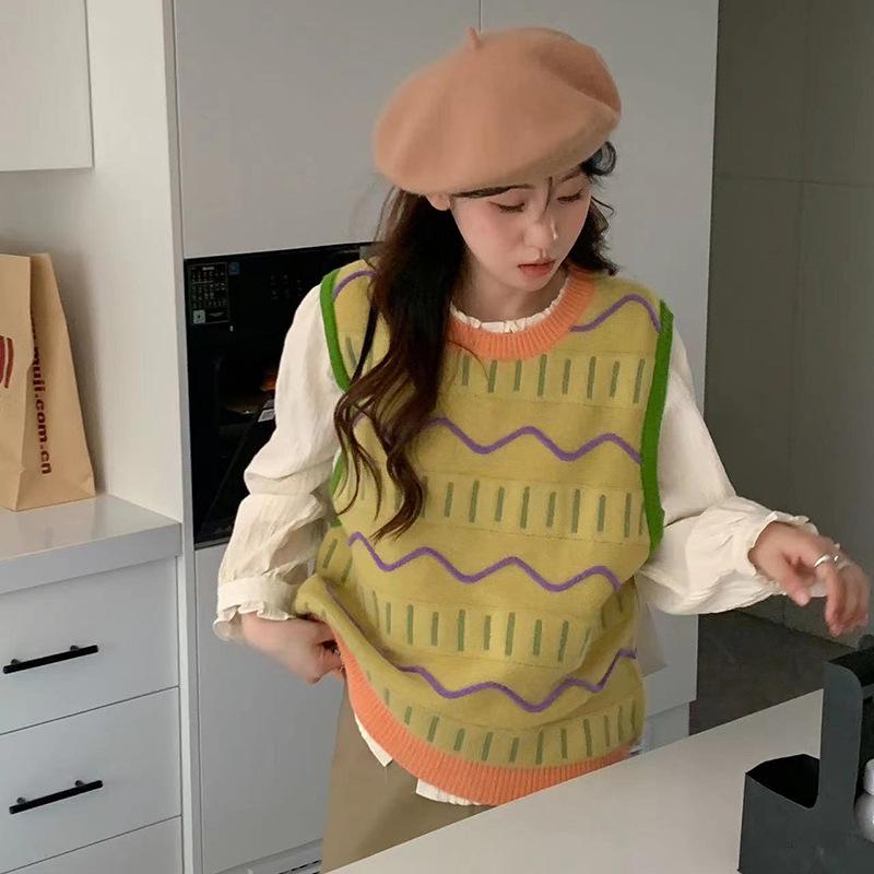 Colorful Striped Sweater Vest O Neck Sleeveless Sweaters Autumn Winter Warm Knitted Vest Women Casual Fashion
