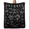 Drum Set Kit Vintage Patent Drummer Drawing Print Throw Blanket Men's Soft Warm Throw Blanket for Couch
