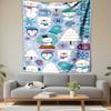 Vertical Tapestry Cute Winter Pattern Penguins Snowmen Polar Bears Snowflakes Blue Wall Hanging Dorm