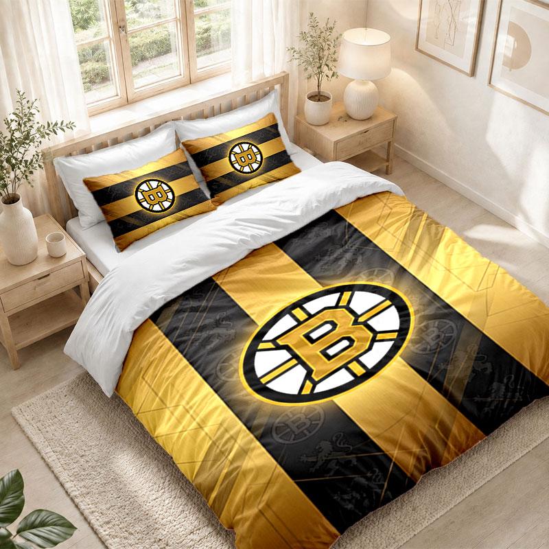 Bedding Set 1 Duvet Cover 2 Pillowcases Boston Bruins Print Bedroom Home Decoration