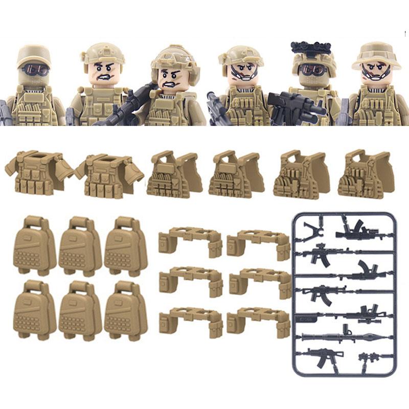 Promotions! 6Pcs Military Ghost Commando Army Soldiers Model Action Figure Blocks Construction Building Bricks Toys For Children