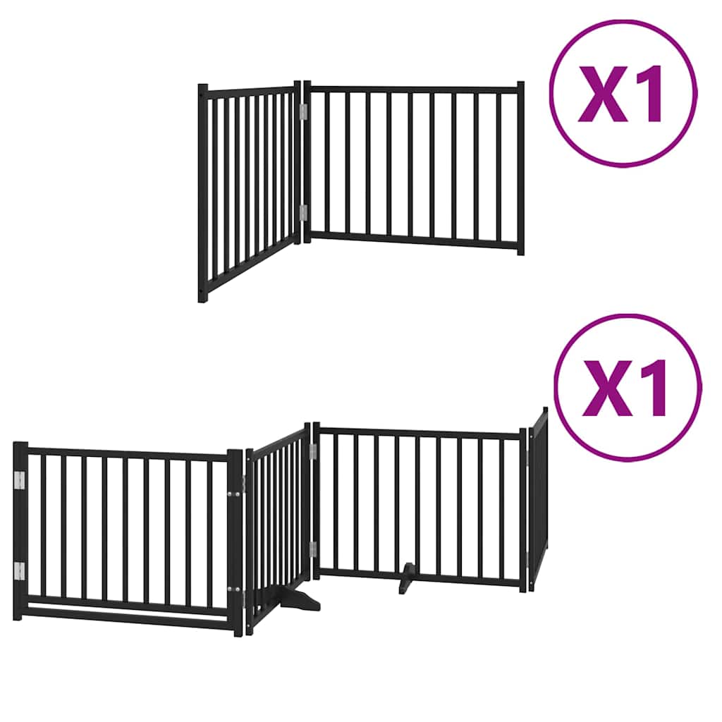 6 Piece Foldable Black Dog Gate 480 cm Poplar Wood