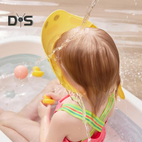 Baby Shower Cap Safe Silicone Protection Bath Cap Soft Visor Hat Cartoon Shape Adjustable Strap Waterproof Shampoo Hat