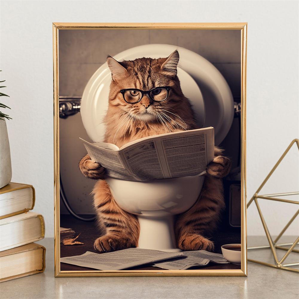 Funny Cat Bathroom Decor Humorous Bathroom Poster Guest Toilet Wall Art Prints Cat Humor Picture Toilet Wall Decor Bathroom Art