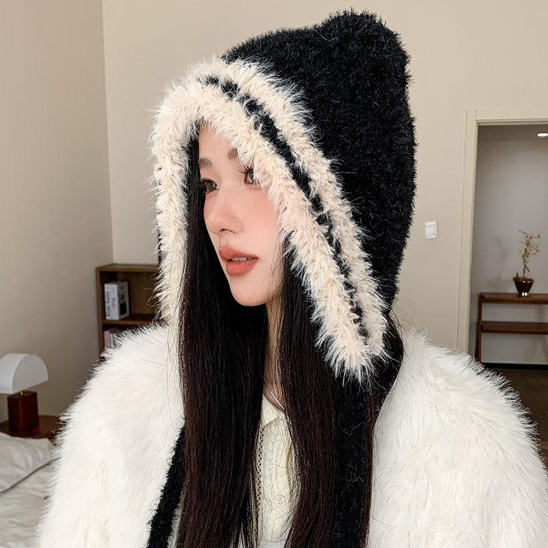 Fashion Plush Ear Protection Warm Hat Women Winter Wind Cold Cycling Skiing Outdoor Big Head Circumference Hat