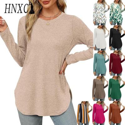 HNXC Γυναικεία Μόδα Casual Μονόχρωμο Πουλόβερ με Μακρύ Μανίκι και Στρογγυλή Λαιμόκοψη