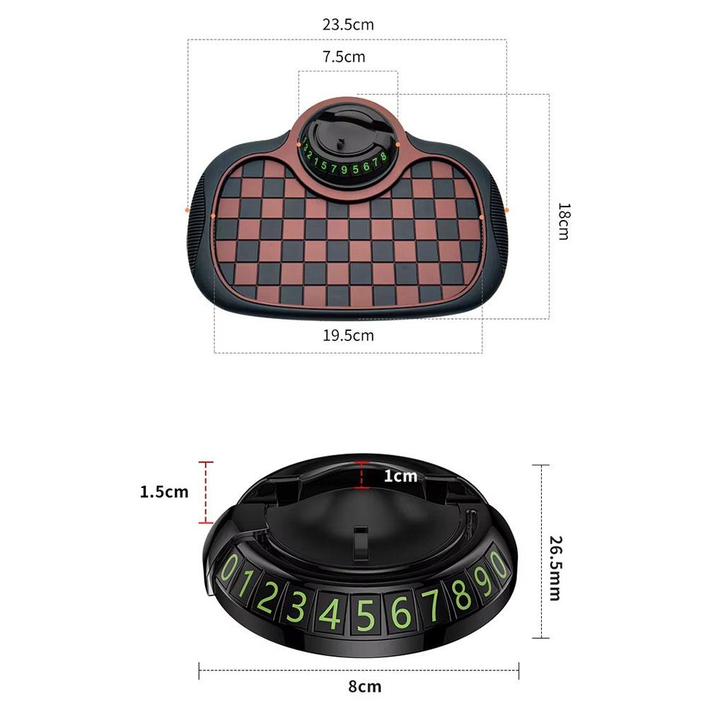 Car Dashboard Anti Slip Mat 360-Degree Rotation Dashboard Phone Holder With Hide Parking Number Plate Interior Accessories