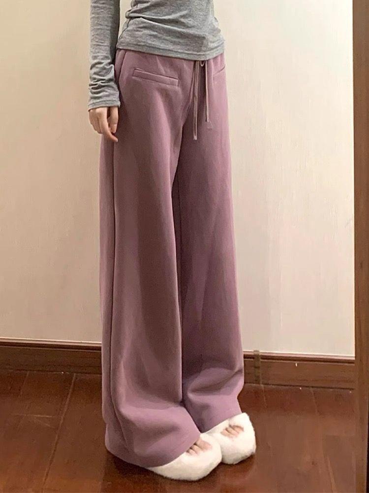 Purple High-Waist Wide-Leg Casual Drape Pants for Women