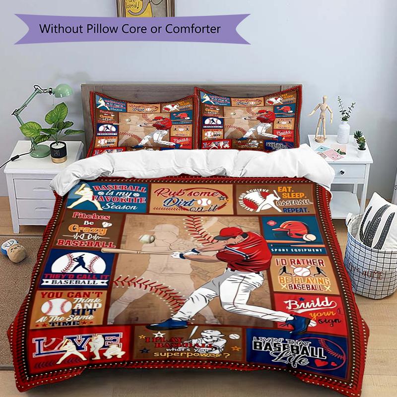 Baseball Artwork Quilt Panel Print 3Pcs Bedding Setduvet Cover With 2 Bedropillowcase Home Birthday Gift