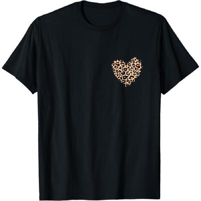 Leopard Heart Animal Leopard Cheetah Print Heart Pocket T-Shirt