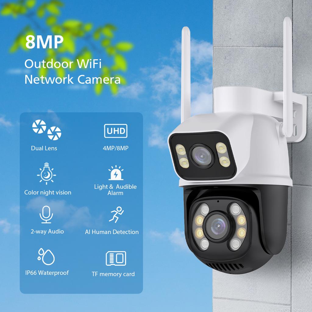 Dual Screen 8MP PTZ Wifi Camera Night Vision Surveillance IP Camera Human Detection 4MP Security Protection CCTV Outdoor