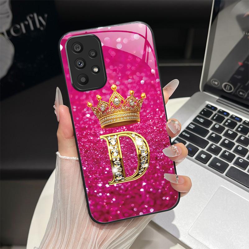 

For Samsung Galaxy A52 A52S A72 A73 A53 A33 5G Case Fashion Letters Hard Tempered Glass Cover Soft Edge Back Protective Housing A53