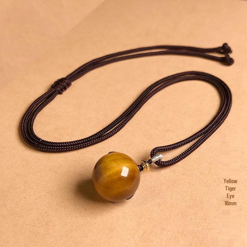 Tiger Eye, Obsidian & Amethyst Pendant Necklace – 16MM for Men