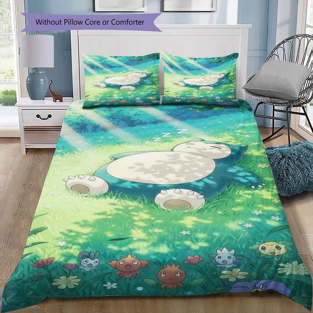 3Pcs Snorlax Bedding Set Kawaii Pokemon Printed Duvet Cover Soft Comfortable Bedroom Decoration