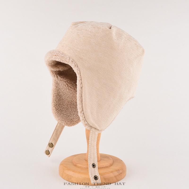 Warm Fleece-Lined Corduroy Beanie Hat Men Women Winter Outdoor Cycling Windproof Ear Protection Cap